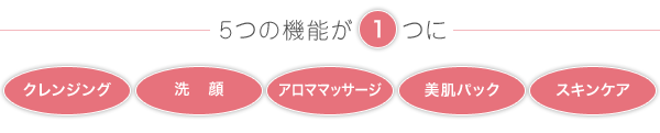 5つの機能が1つに クレンジング、洗顔、アロママッサージ、美肌パック、スキンケア